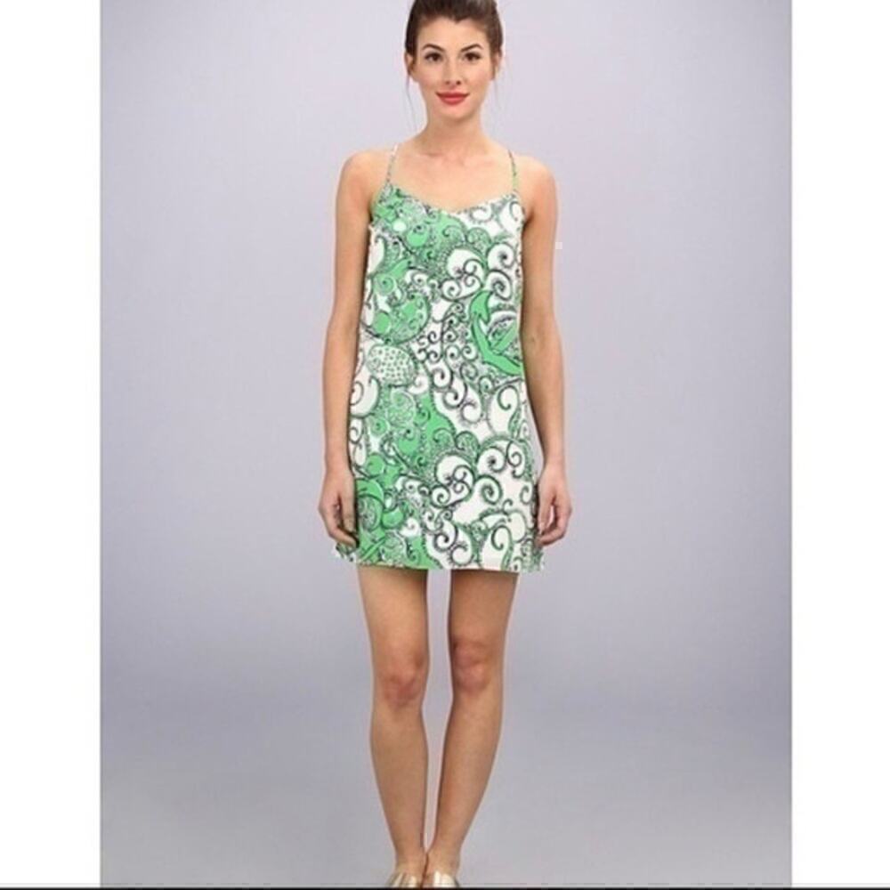 Lilly Pulitzer Shape Up or Ship Out Go Go Green Silk Sleeveless Slip Dress Small - Picture 2 of 5